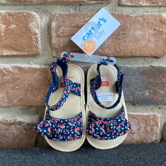 9-12M NWT Carter’s Sandals - Navy with Cherries - Picture 9 of 11